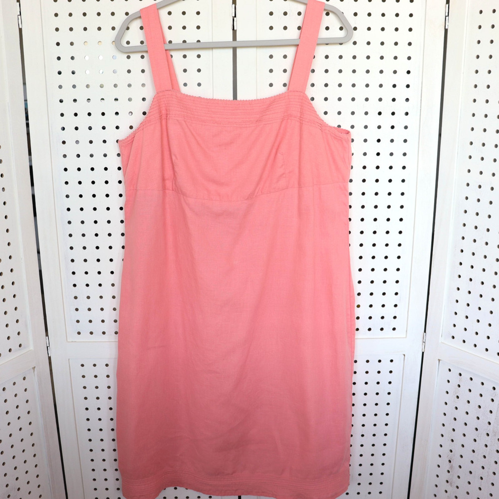 Vintage Old Navy Pink 100% Linen Midi Dress Womens SIZE 14
